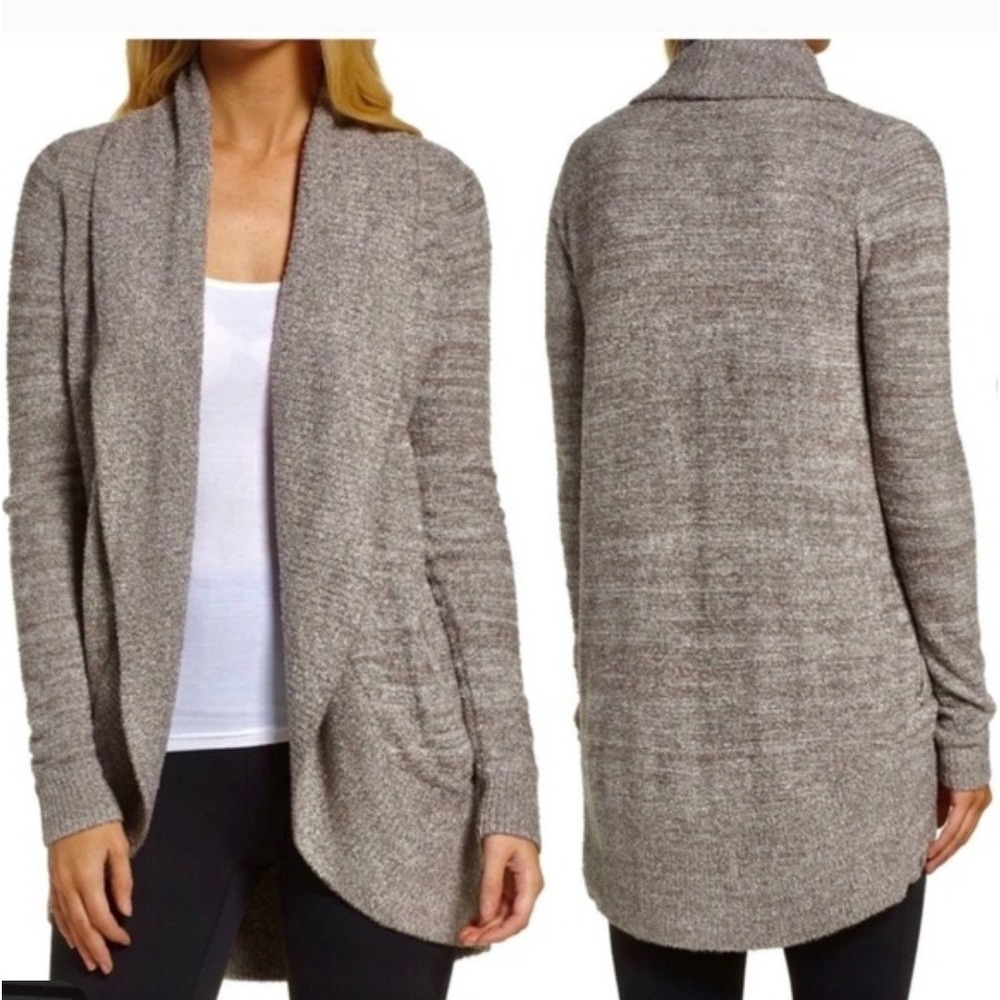 Barefoot Dreams Women L/XL Cozy Chic Lite Cocoa Pearl Open Cardigan Sweater...
